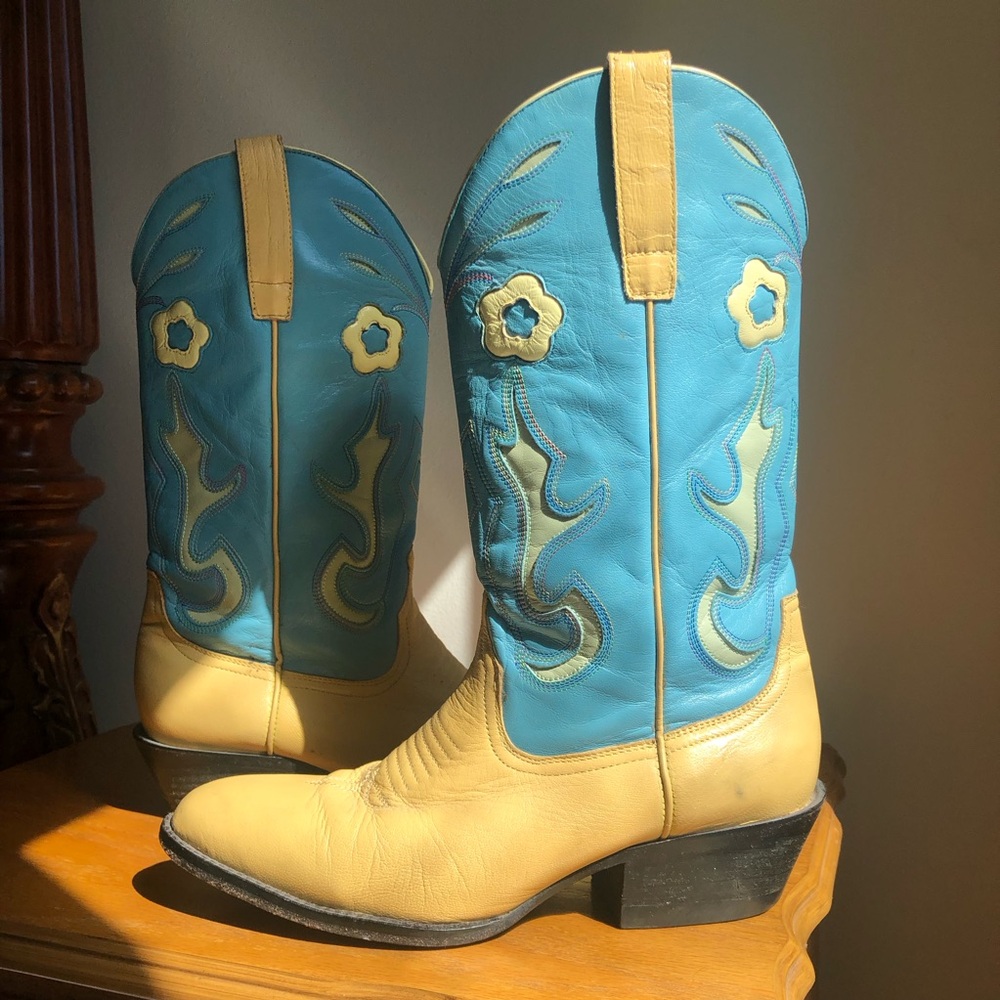 Blue and Yellow Western Boots